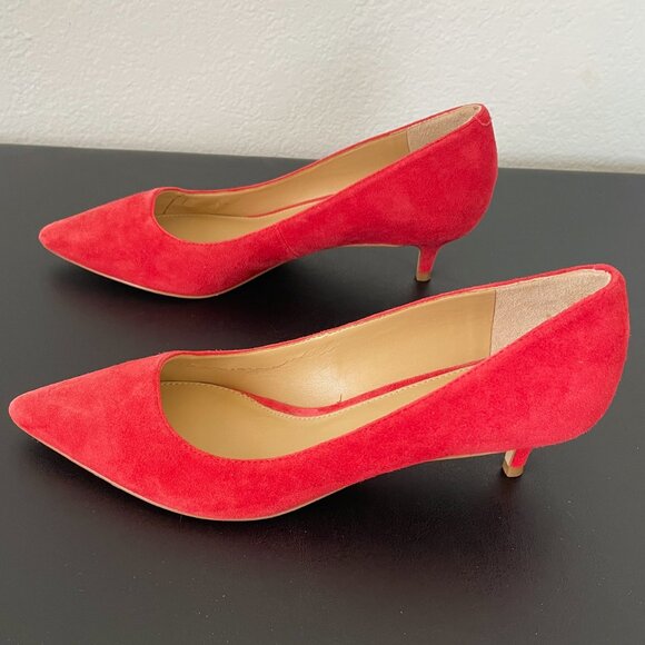 EUC Talbots Sylvie Red Suede Kitten Heel Pumps - Size 7 (Talbots Size 7.5) - Picture 4 of 6